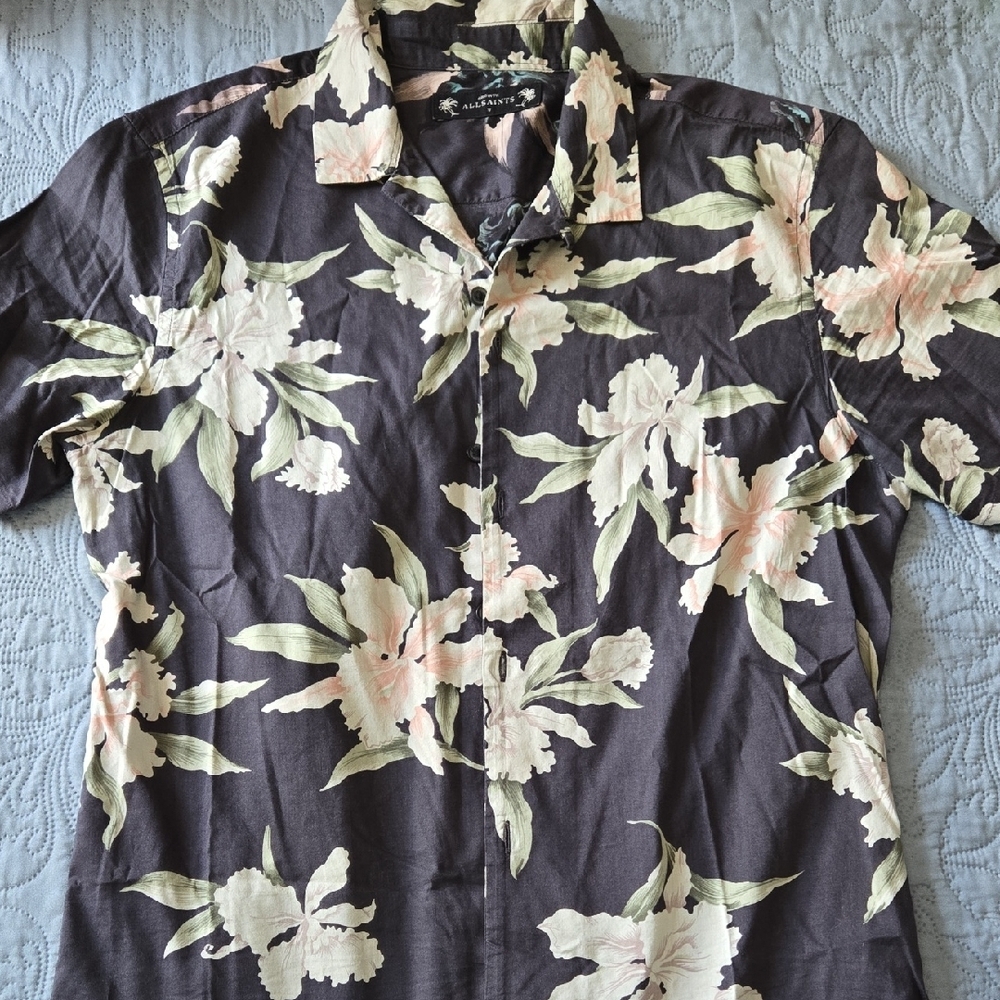 All Saints Black and Cream Casual Button Down Shirt